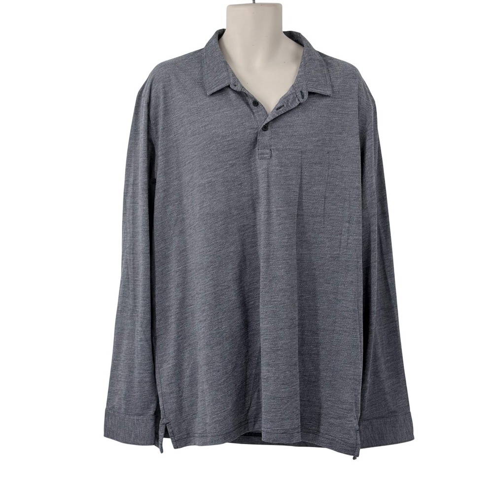 Travis Mathew Mens Long Sleeve Polo Shirt Gray Pima Cotton Blend Heathered XXL